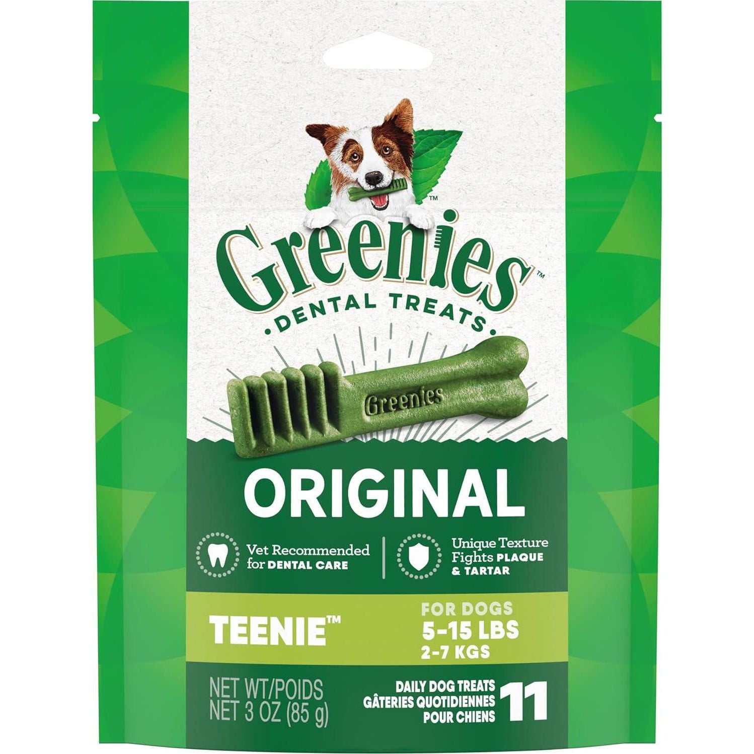 Greenies Original Teenie Natural Dental Care Dog Treats, 3 Oz. Pouch (11 Treats),