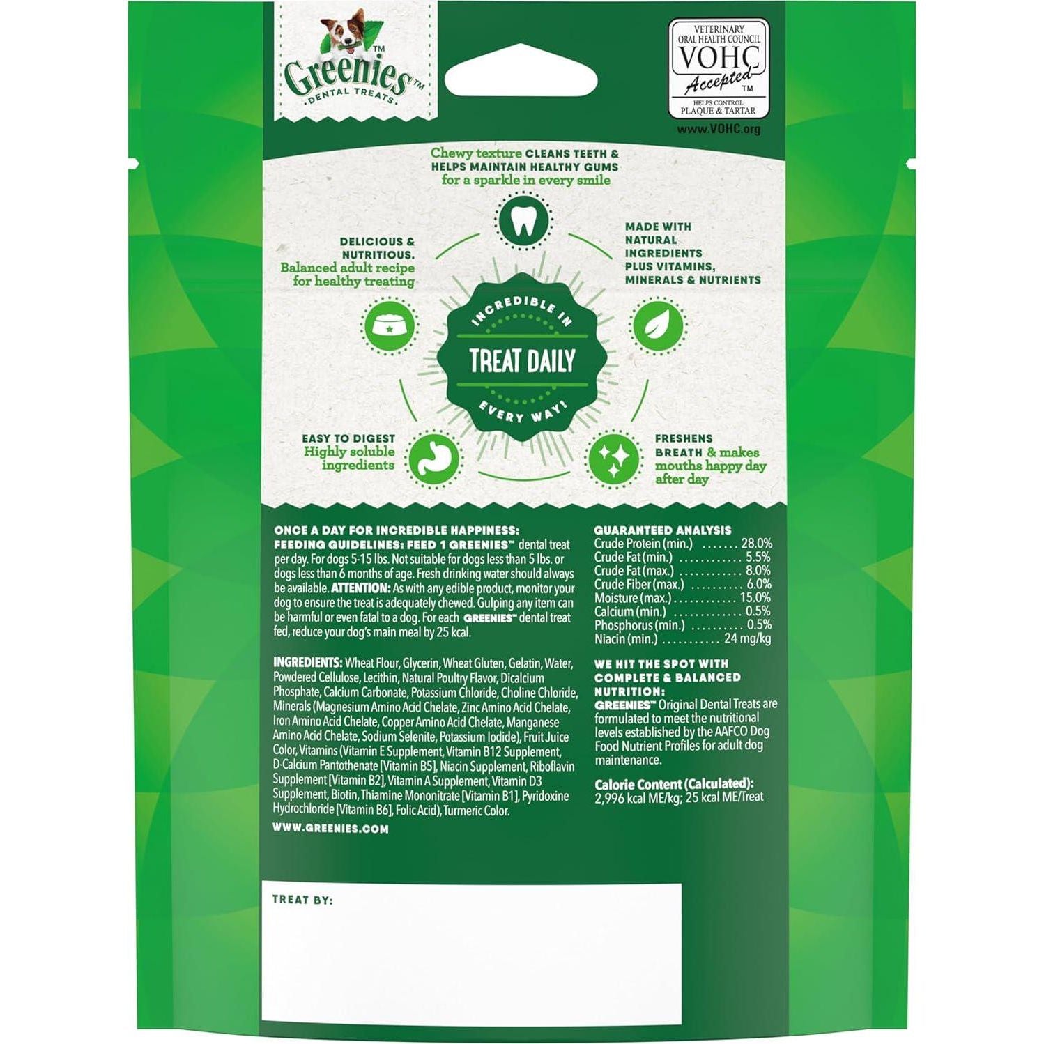 Greenies Original Teenie Natural Dental Care Dog Treats, 3 Oz. Pouch (11 Treats),
