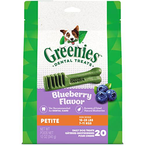 Greenies Petite Dental Dog Treats Blueberry Flavor 12 oz Pack 20 Treats for Oral Health