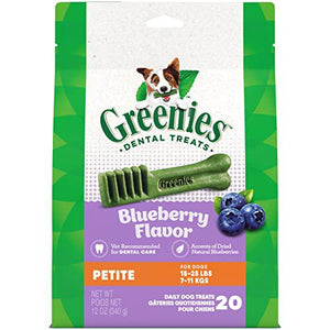 Greenies Petite Dental Dog Treats Blueberry Flavor 12 oz Pack 20 Treats for Oral Health