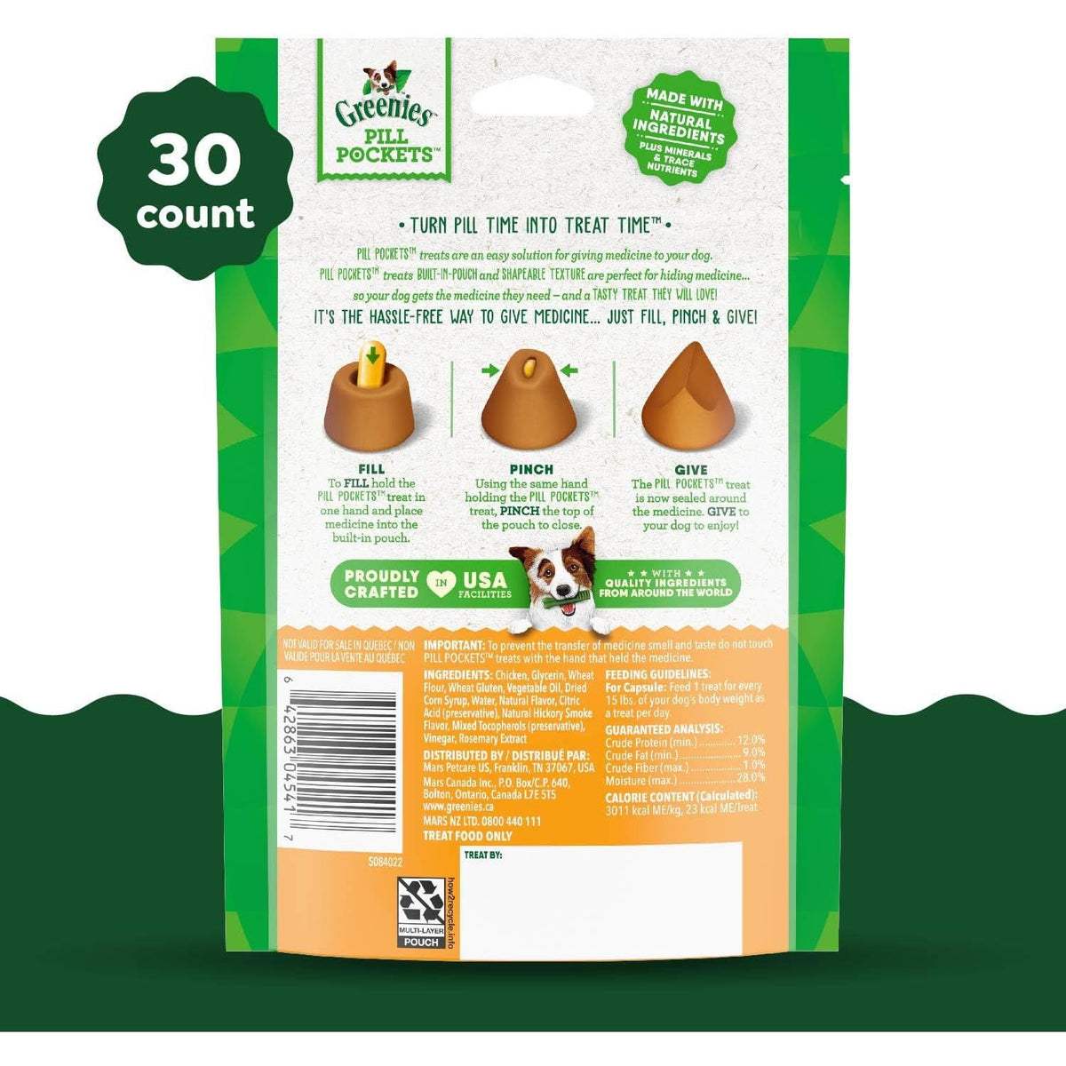 Greenies Pill Pockets For Dogs Capsule Size Natural Soft Dog Treats, Chicken Flavor, (6) 7.9 Oz. Packs (180 Treats),