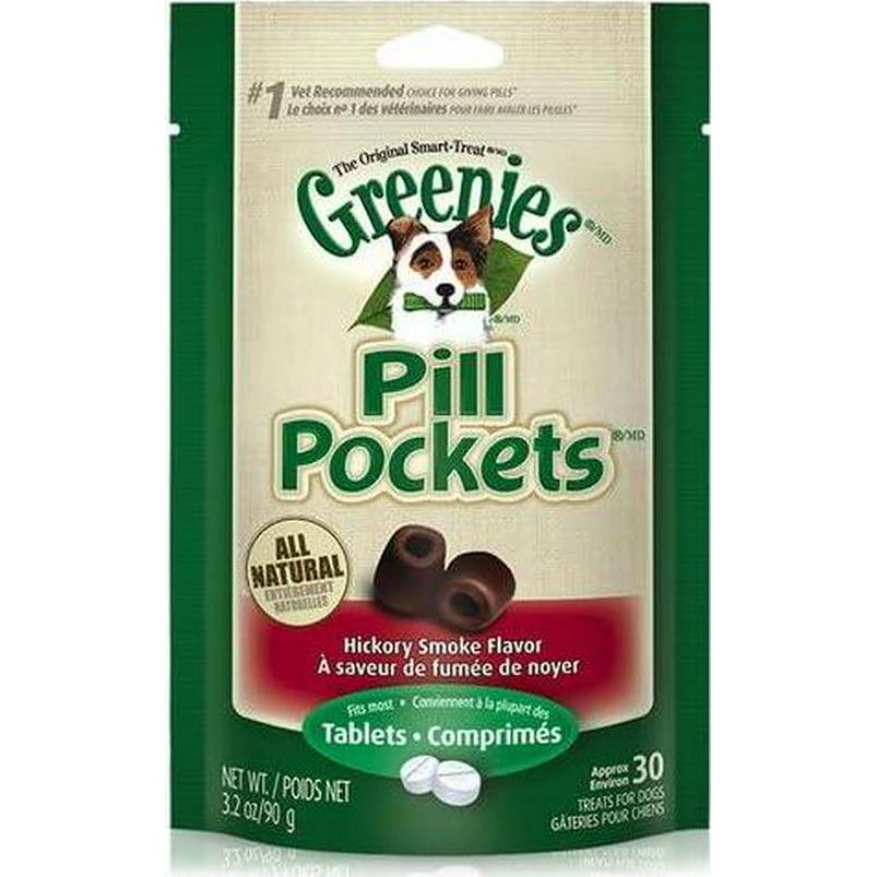 Greenies Pill Pockets For Dogs Tablet Size Natural Soft Dog Treats, Hickory Smoke Flavor, 3.2 Oz. Pack (30 Treats),