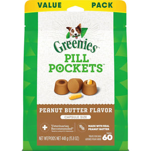 Greenies Pill Pockets Large, 60 Ct, Peanut Butter Flavor, Soft Treats for Hiding Dog Meds, Vet-Recommended