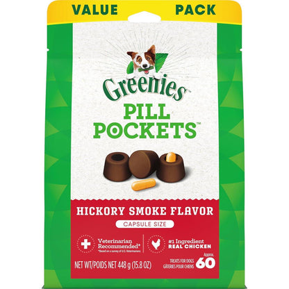 Greenies Pill Pockets for Dogs Large Size Hickory Smoke Flavor 60 Soft Treats 15.8 oz Pouch
