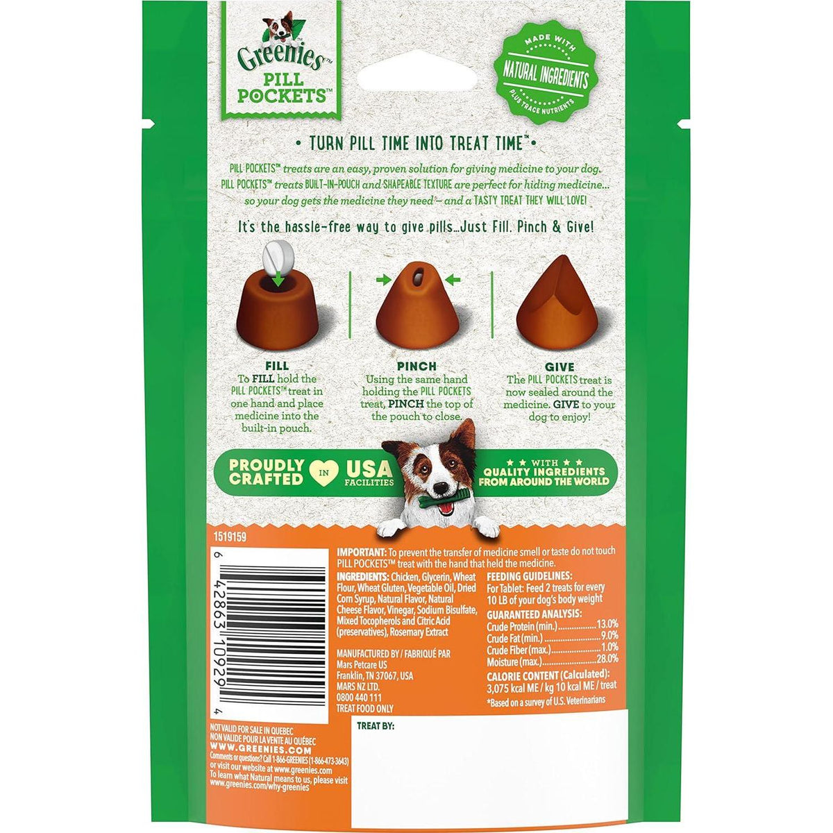 Greenies Pill Pockets For Dogs Tablet Size Natural Soft Dog Treats, Cheese Flavor, 3.2 Oz. (Pack Of 6),