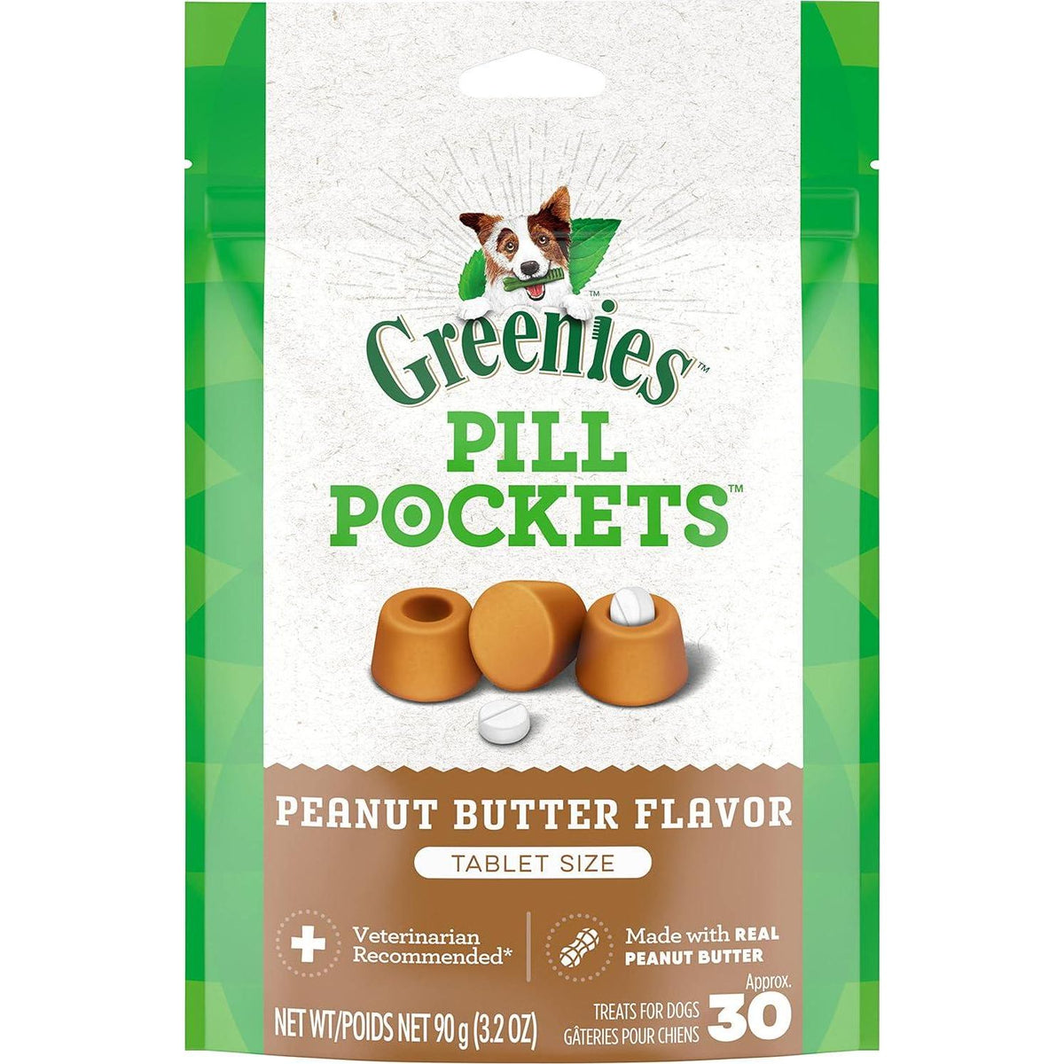 Greenies Pill Pockets For Dogs Tablet Size Natural Soft Dog Treats With Real Peanut Butter, 3.2 Oz. Pack (30 Treats),