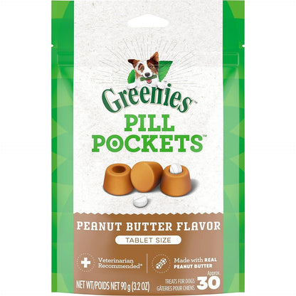 Greenies Pill Pockets For Dogs Tablet Size Natural Soft Dog Treats With Real Peanut Butter, 3.2 Oz. Pack (30 Treats),