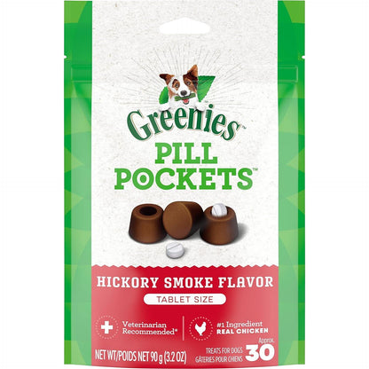 Greenies Pill Pockets For Dogs Tablet Size Natural Soft Dog Treats, Hickory Smoke Flavor, 3.2 Oz. Pack (30 Treats),