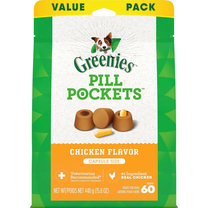 Greenies Pill Pockets Dog Treats Chicken Flavor Large Size 15.8 oz Pouch 60 Ct
