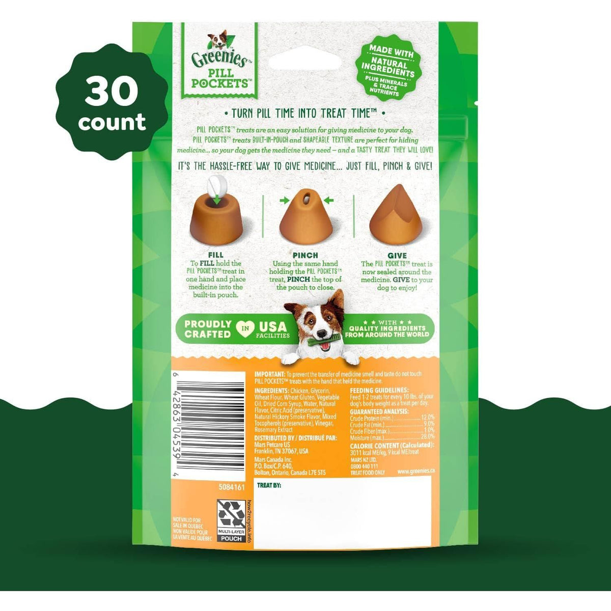 Greenies Pill Pockets For Dogs Tablet Size Natural Soft Dog Treats, Chicken Flavor, 3.2 Oz. Pack (30 Treats),