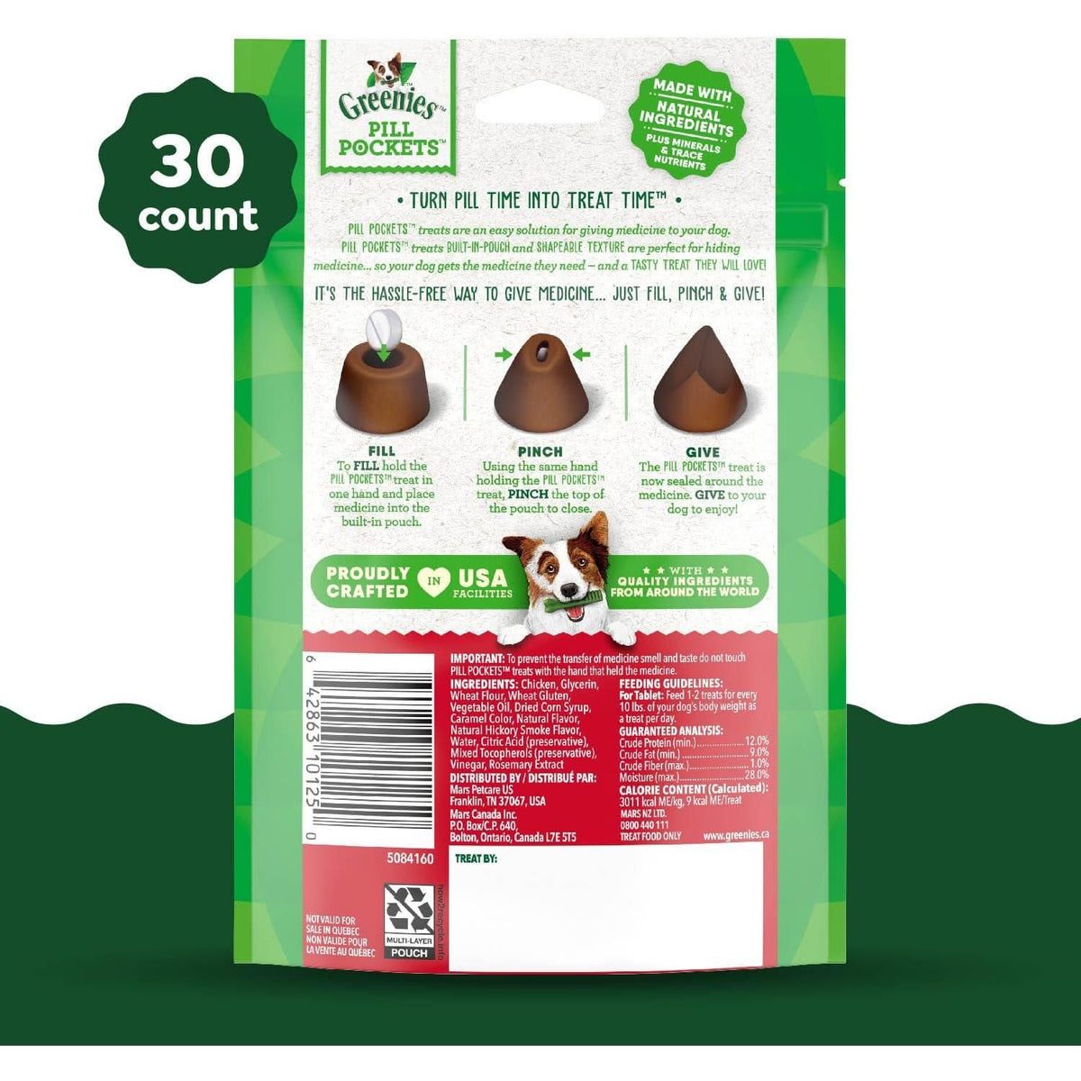 Greenies Pill Pockets For Dogs Tablet Size Natural Soft Dog Treats, Hickory Smoke Flavor, 3.2 Oz. Pack (30 Treats),