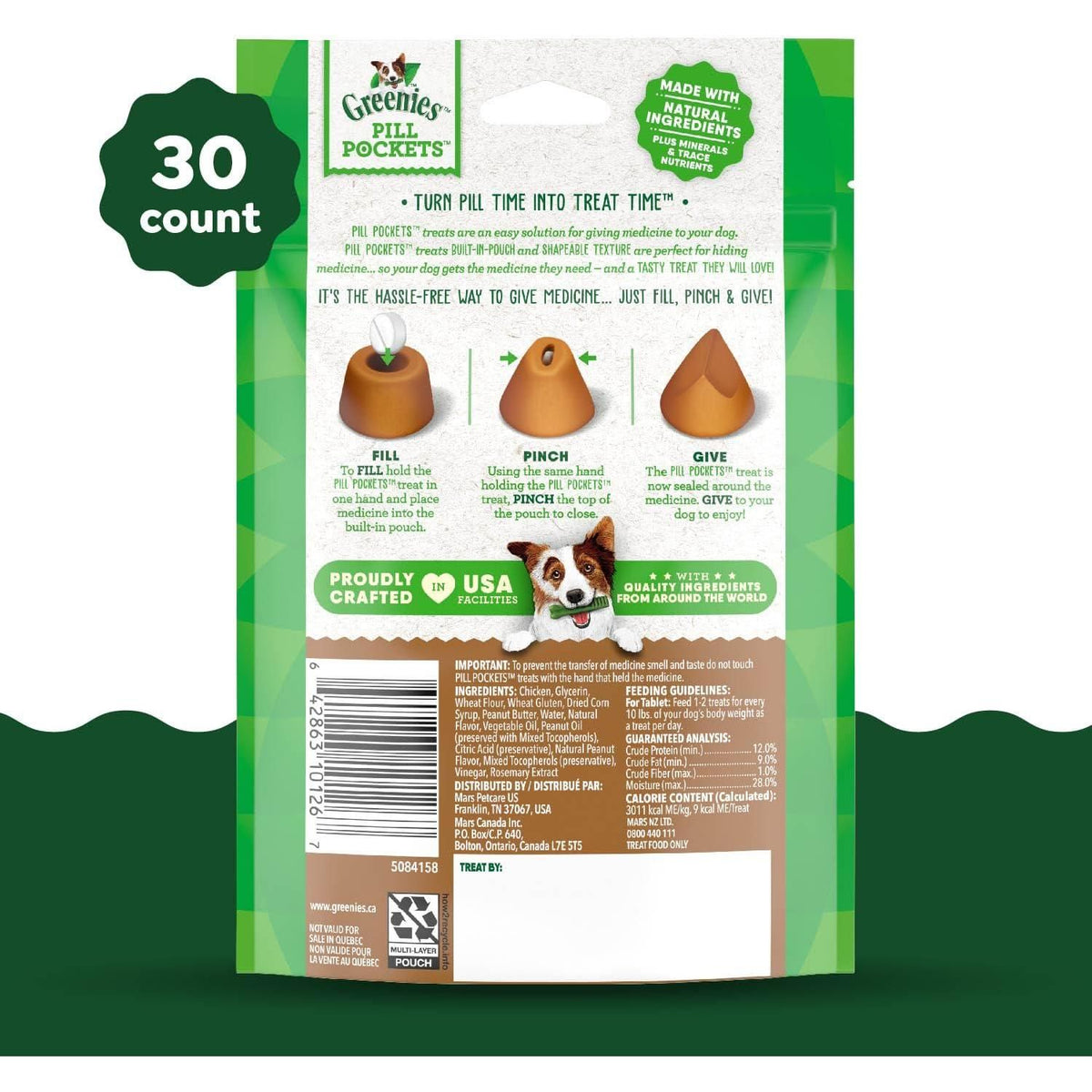 Greenies Pill Pockets For Dogs Tablet Size Natural Soft Dog Treats With Real Peanut Butter, 3.2 Oz. Pack (30 Treats),