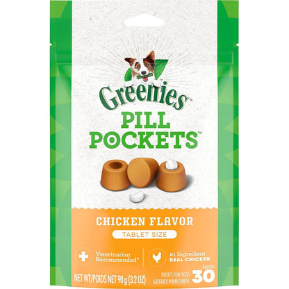 Greenies Pill Pockets For Dogs Tablet Size Natural Soft Dog Treats, Chicken Flavor, 3.2 Oz. Pack (30 Treats),