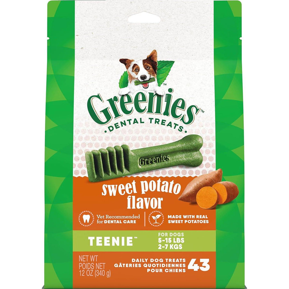 Greenies Teenie Natural Dog Dental Treats, Sweet Potato Flavor, 12 Oz. Pack (43 Treats),