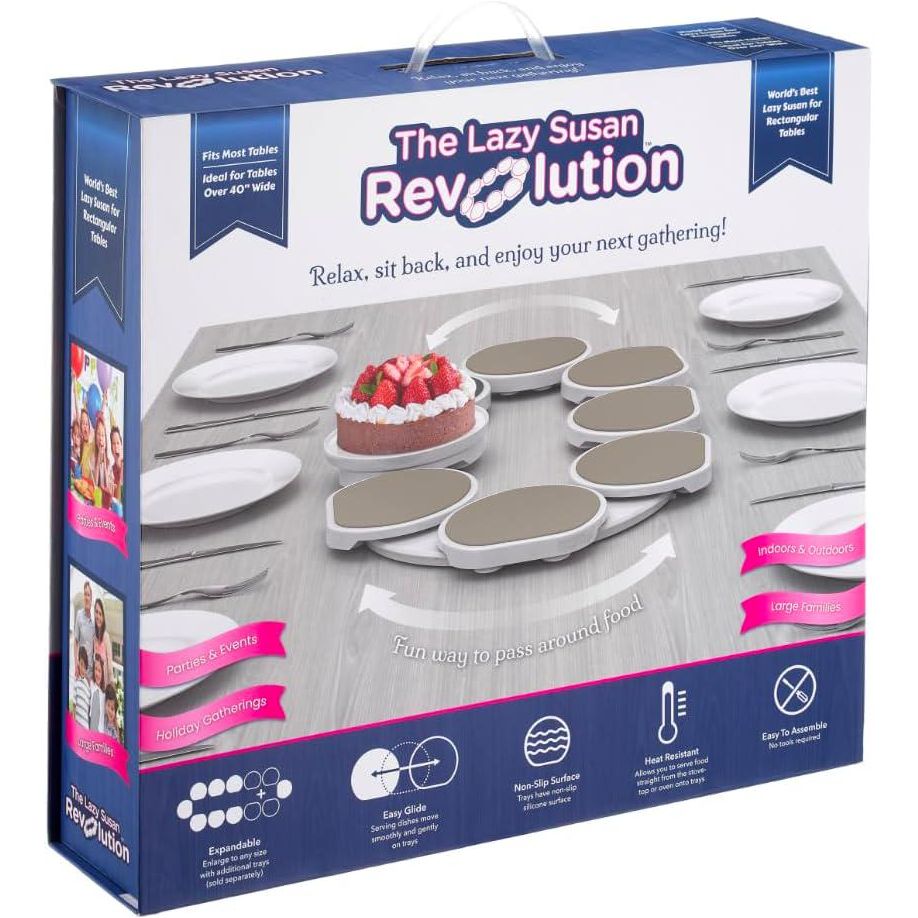 Greige - The Lazy Susan Revolution - The First Patented Lazy Susan Turntable Expandable For Rectangular And Oblong Tables - Kitchen And Dining Tables - Great Gift! Parties And Gatherings,860011982913