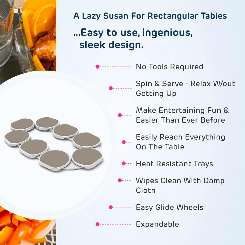 Greige - The Lazy Susan Revolution - The First Patented Lazy Susan Turntable Expandable For Rectangular And Oblong Tables - Kitchen And Dining Tables - Great Gift! Parties And Gatherings,860011982913