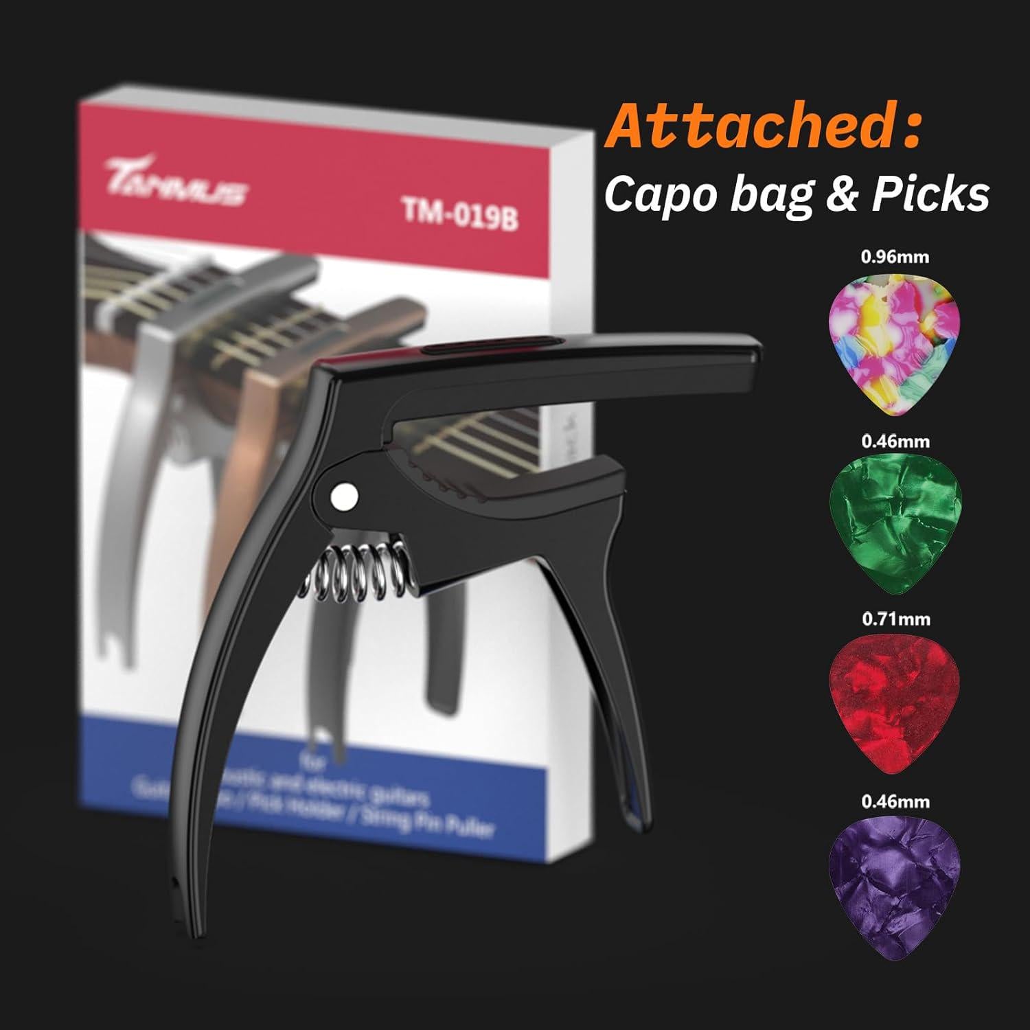 Guitar Capo,TANMUS 3in1 Zinc Metal Capo For Acoustic And Electric Guitars (with Pick Holder And 4Picks),Ukulele,Mandolin,Banjo,Guitar Accessories,
