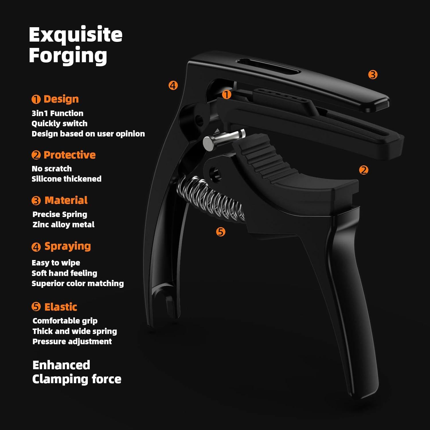 Guitar Capo,TANMUS 3in1 Zinc Metal Capo For Acoustic And Electric Guitars (with Pick Holder And 4Picks),Ukulele,Mandolin,Banjo,Guitar Accessories,