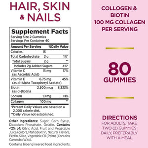 Nature's Bounty Hair, Skin & Nails Collagen & Biotin Tropical Citrus 80 Gummies