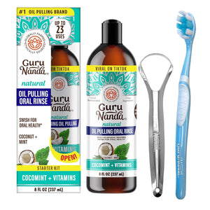 GuruNanda Coconut Oil Pulling, Promotes Fresh Breath & Oral Hygiene, 7 Essential Oils & Vitamins for Healthy Teeth & Gums, Alcohol-Free, 8oz