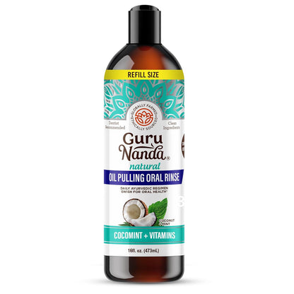 GuruNanda GuruNanda Coconut Oil Pulling, Promotes Fresh Breath And Oral Hygiene, 7 Essential Oils And Vitamins For Happy Teeth And Gums, Alcohol-Free, 16 Oz