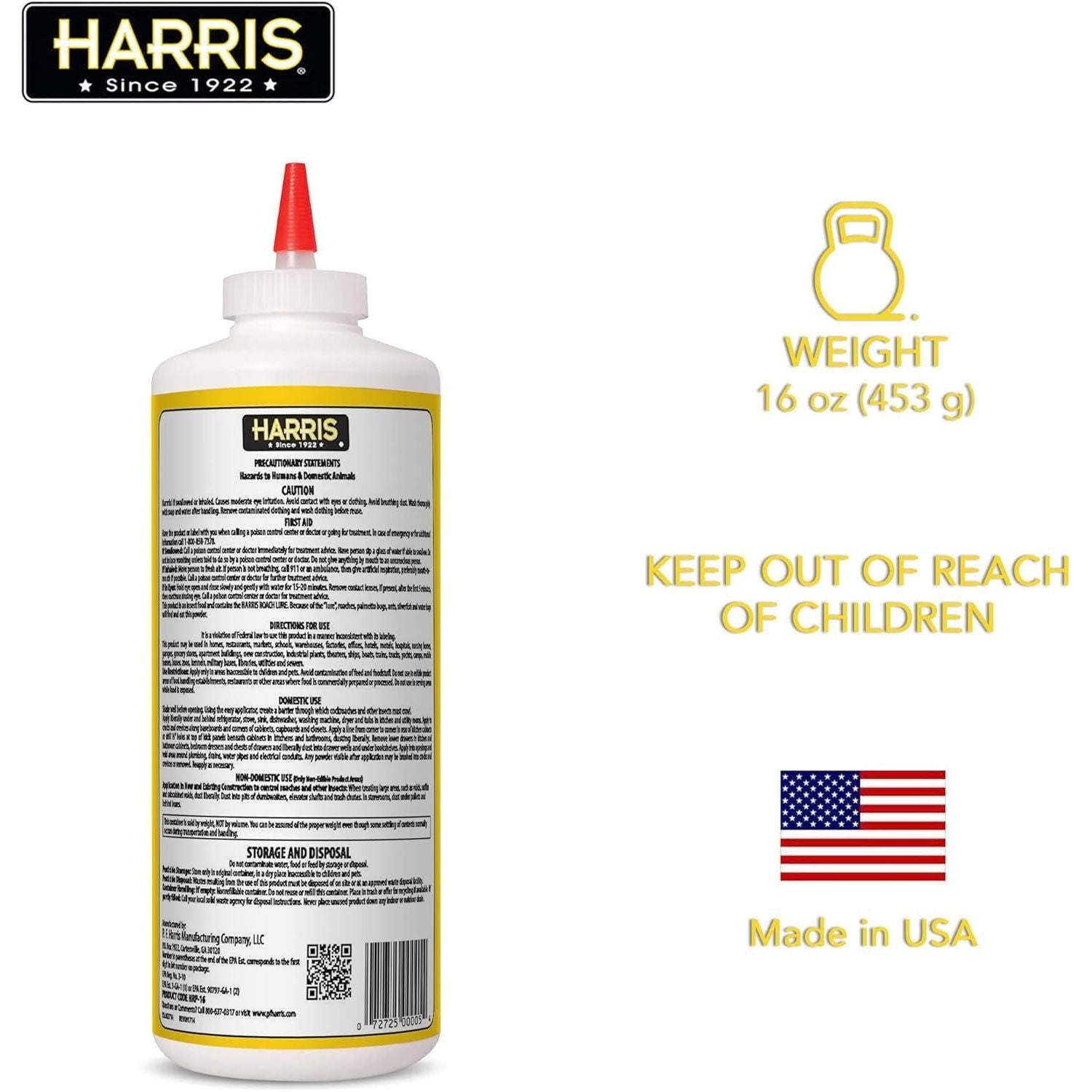 HARRIS Boric Acid Roach And Silverfish Killer Powder W/Lure For Insects (16oz),732233472360