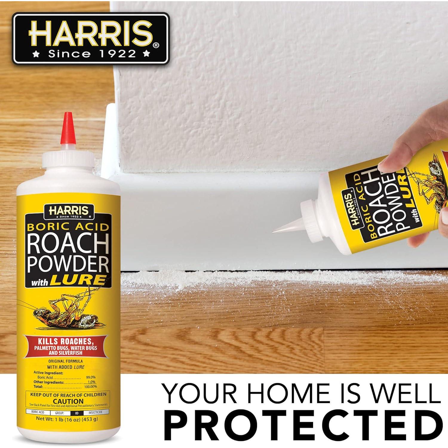HARRIS Boric Acid Roach And Silverfish Killer Powder W/Lure For Insects (16oz),732233472360