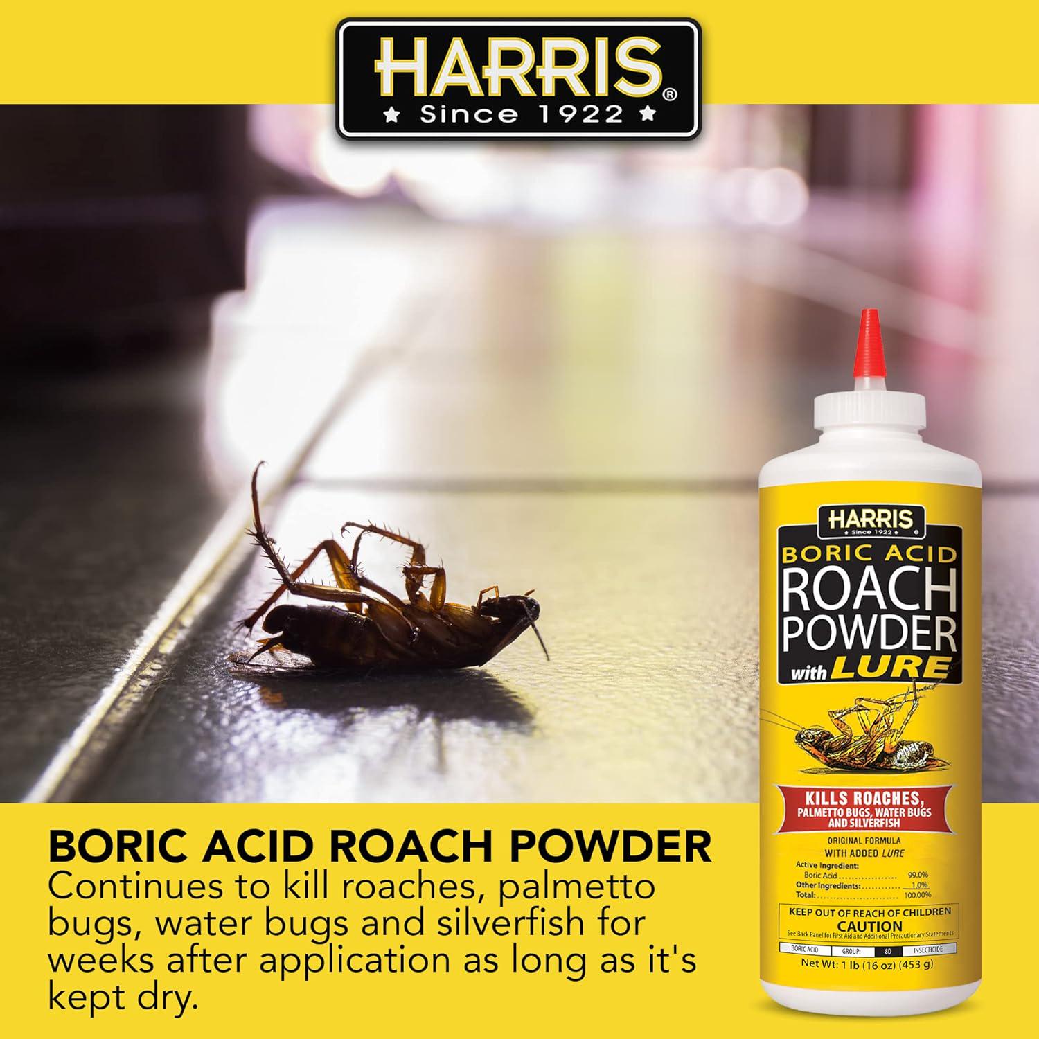 HARRIS Boric Acid Roach And Silverfish Killer Powder W/Lure For Insects (16oz),732233472360
