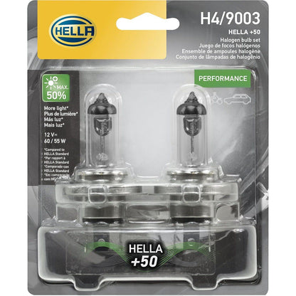 HELLA H4P50TB Bulbs, 2 Count, 12V 60/55W, 50% More Performance, Standard Size, Pack of 1