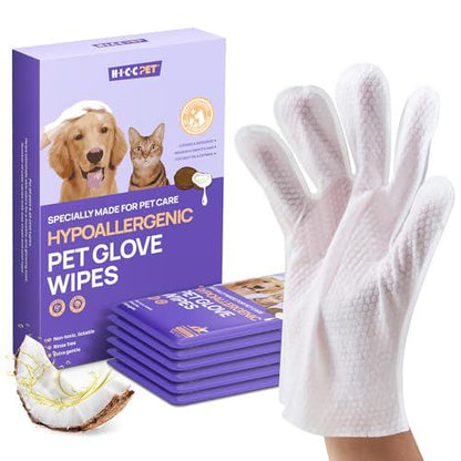 HICC Pet Coconut Oil Dog Grooming Wipes Hypoallergenic Bath Gloves 100 Count