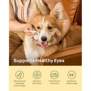 HICC Pet Eye Wipes for Dogs and Cats 100 Ct Coconut Oil Tear Stain and Crust Remover for Grooming