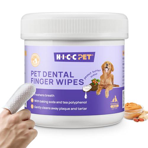 HICC Pet Teeth Cleaning Wipes for Dogs and Cats Finger Toothbrush Wipes for Plaque Tartar Bad Breath 50 Count