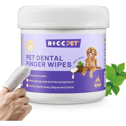 HICC Pet Dog & Cat Teeth Cleaning Wipes, Finger Dental Wipes, Plaque & Tartar Remover, 1 Pack