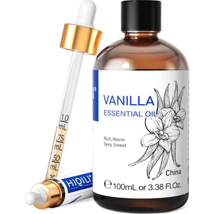 Hiqili Vanilla Essential Oil, 100ml, Undiluted, Natural Fragrance, Ideal for Perfume, Lotion, Candle, Soap Making, Relaxing Aroma for Home Diffuser