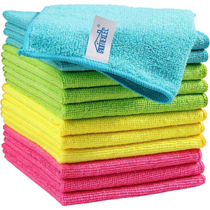 Homexcel Microfiber Cleaning Cloth, 12-Pack, Assorted Colors (Green, Blue, Yellow, Pink), 115"x115"