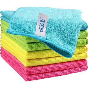 Homexcel Microfiber Cleaning Cloths, 8-Pack, 4 Assorted Colors (Green, Blue, Yellow, Pink), 115x115 inches
