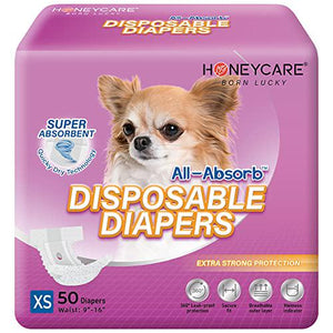 Honey Care Female Dog Diapers Disposable Extra Small Super Absorbent 50 Count Pack with Wetness Indicator