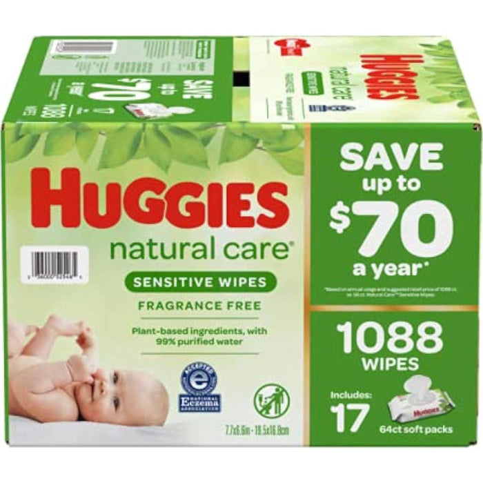 Huggies Natural Care Sensitive Baby Wipe Refill, Fragrance-Free, 1,088 Count