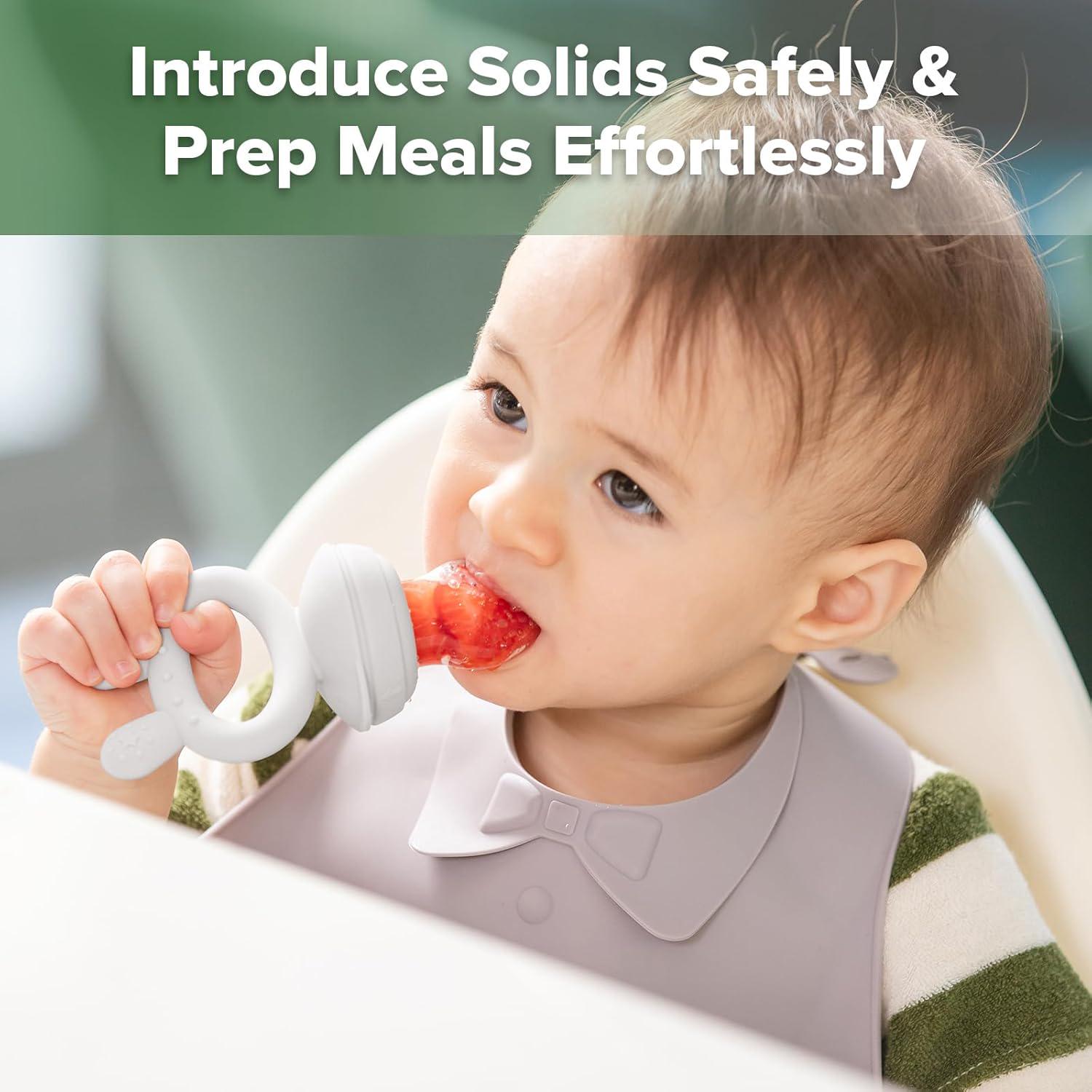 Haakaa Baby Fruit Food Feeder And Mini Freezer Nibble Tray Combo, Breastmilk Popsicle Molds For Baby Cooling Relief, BPA Free Silicone Feeder For Safe Infant Self Feeding, 4 Month+ (Slate Grey),