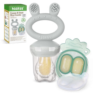 Haakaa Baby Fruit Food Feeder And Mini Freezer Nibble Tray Combo, Breastmilk Popsicle Molds For Baby Cooling Relief, BPA Free Silicone Feeder For Safe Infant Self Feeding, 4 Month+ (Slate Grey),