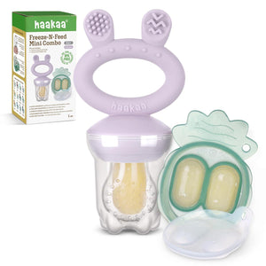 Haakaa Baby Fruit Food Feeder And Mini Freezer Nibble Tray Combo, Breastmilk Popsicle Molds For Baby Cooling Relief, BPA Free Silicone Feeder For Safe Infant Self Feeding, 4 Month+ (Lavender),