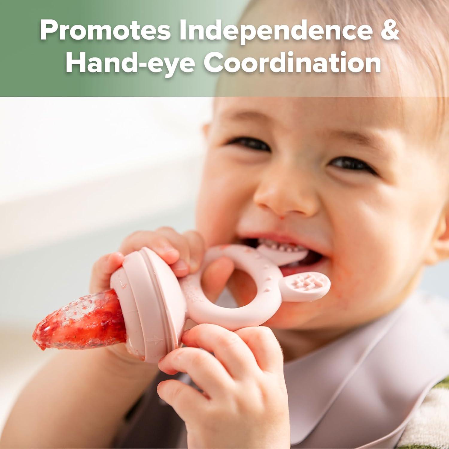 Haakaa Baby Fruit Food Feeder And Mini Freezer Nibble Tray Combo, Breastmilk Popsicle Molds For Baby Cooling Relief, BPA Free Silicone Feeder For Safe Infant Self Feeding, 4 Month+ (Blush),