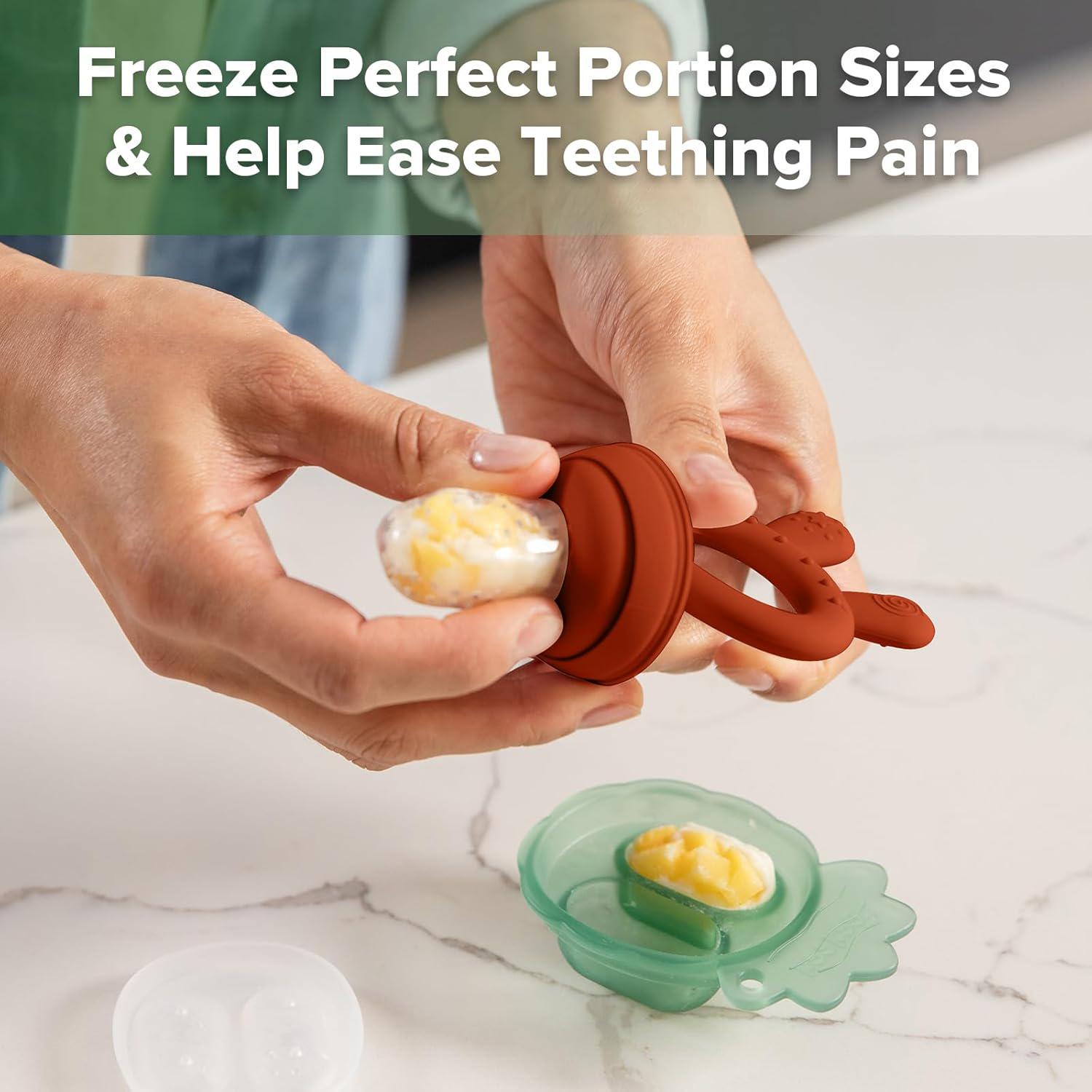 Haakaa Baby Fruit Food Feeder And Mini Freezer Nibble Tray Combo, Breastmilk Popsicle Molds For Baby Cooling Relief, BPA Free Silicone Feeder For Safe Infant Self Feeding, 4 Month+ (Copper),