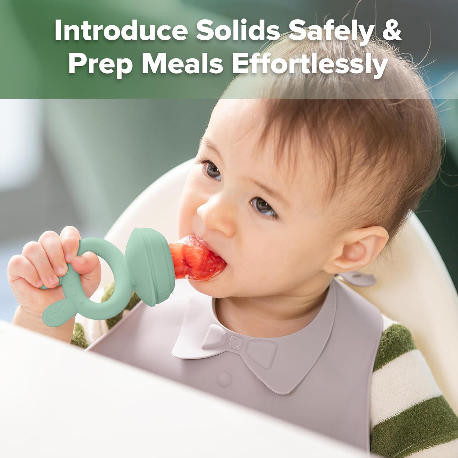 Haakaa Baby Fruit Food Feeder And Mini Freezer Nibble Tray Combo, Breastmilk Popsicle Molds For Cooling Relief, BPA Free Silicone Feeder For Safe Infant Self Feeding, 4 Month+ (Pea Green),