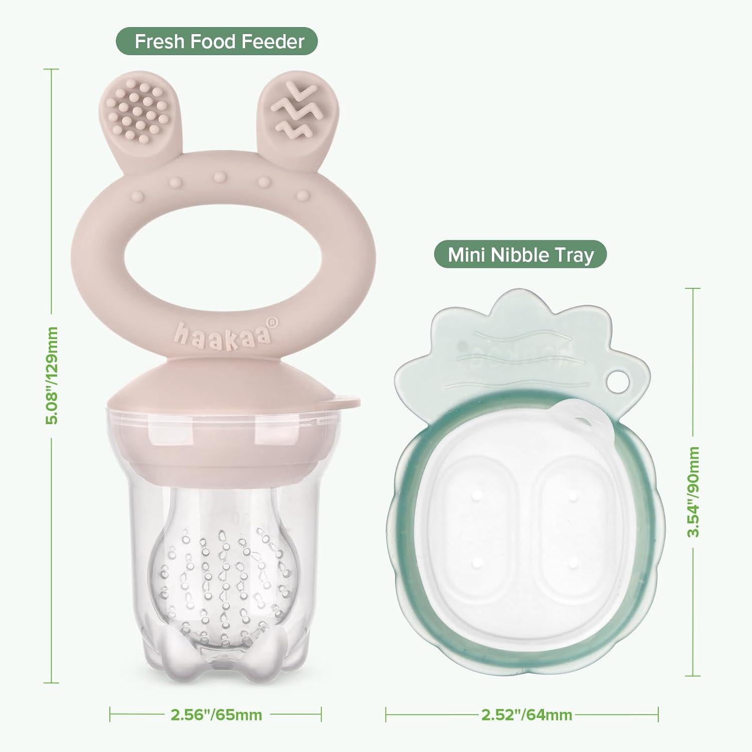 Haakaa Baby Fruit Food Feeder And Mini Freezer Nibble Tray Combo, Breastmilk Popsicle Molds For Baby Cooling Relief, BPA Free Silicone Feeder For Safe Infant Self Feeding, 4 Month+ (Blush),