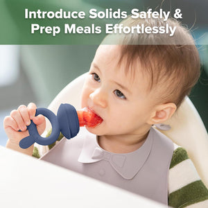 Haakaa Baby Fruit Food Feeder And Mini Freezer Nibble Tray Combo, Breastmilk Popsicle Molds For Baby Cooling Relief, BPA Free Silicone Feeder For Safe Infant Self Feeding, 4 Month+ (Steel Blue),