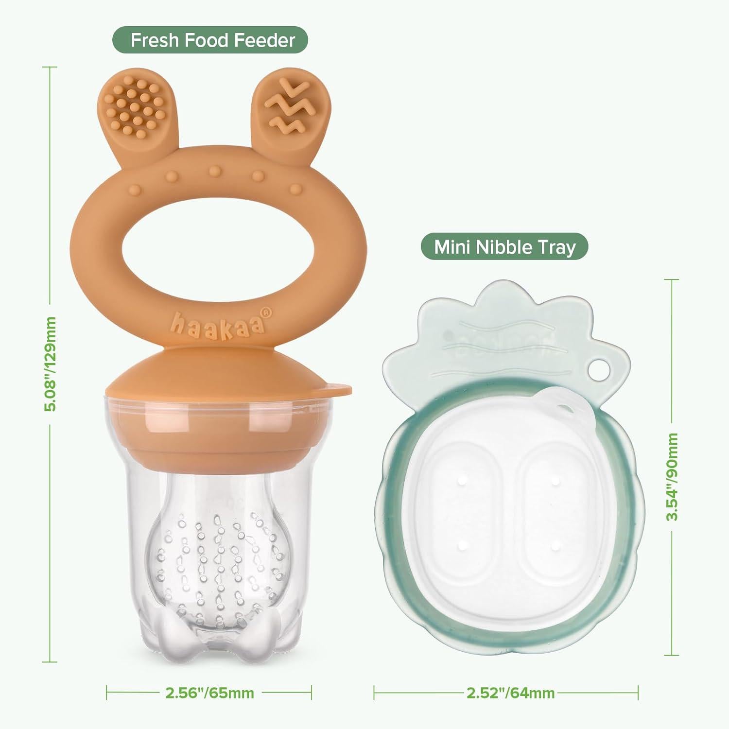 Haakaa Baby Fruit Food Feeder And Mini Freezer Nibble Tray Combo, Breastmilk Popsicle Molds For Baby Cooling Relief, BPA Free Silicone Feeder For Safe Infant Self Feeding, 4 Month+ (Pumpkin),