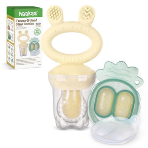 Haakaa Baby Fruit Food Feeder And Mini Freezer Nibble Tray Combo, Breastmilk Popsicle Molds For Baby Cooling Relief, BPA Free Silicone Feeder For Safe Infant Self Feeding, 4 Month+ (Oat),