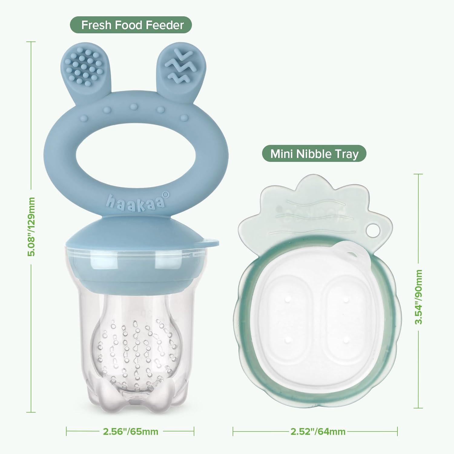 Haakaa Baby Fruit Food Feeder And Mini Freezer Nibble Tray Combo, Breastmilk Popsicle Molds For Baby Cooling Relief, BPA Free Silicone Feeder For Safe Infant Self Feeding, 4 Month+ (Sky Blue),