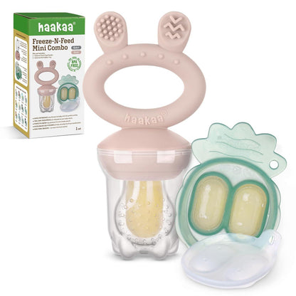 Haakaa Baby Fruit Food Feeder And Mini Freezer Nibble Tray Combo, Breastmilk Popsicle Molds For Baby Cooling Relief, BPA Free Silicone Feeder For Safe Infant Self Feeding, 4 Month+ (Blush),